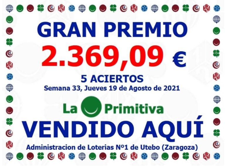 La Primitiva, 5 aciertos: 2.369,09€